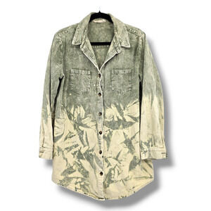 Peach Love Women's Boho Corduroy Tie Dye‎ Button Down Shacket Green Size Large